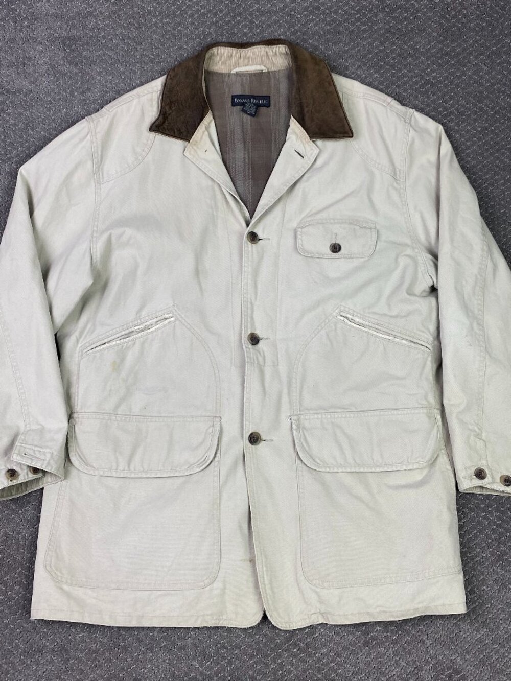 Vintage Banana Republic Chore Jacket Coat Mens Medium Beige Barn Field Canvas